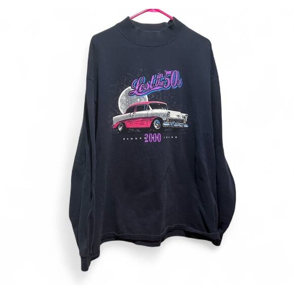 Vintage Lost in the 50s T Shirt Mens XL Navy Hot Rod Y2K Idaho Long Sleeve - Picture 1 of 4